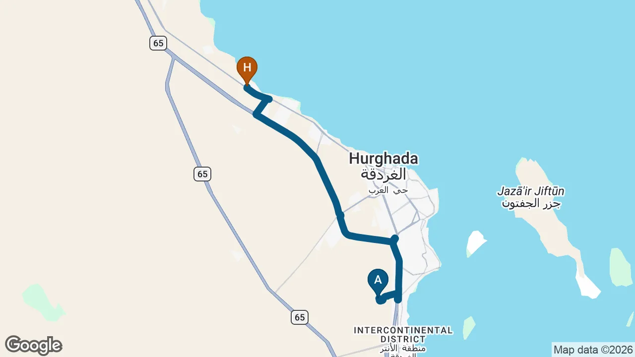 Driving route from Hurghada Airport to Golden Beach Resort